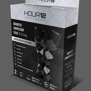 HOUR12 Footwear Compression Socks 20-30 mmhg Black/Gray Argyle Sz LARGE
